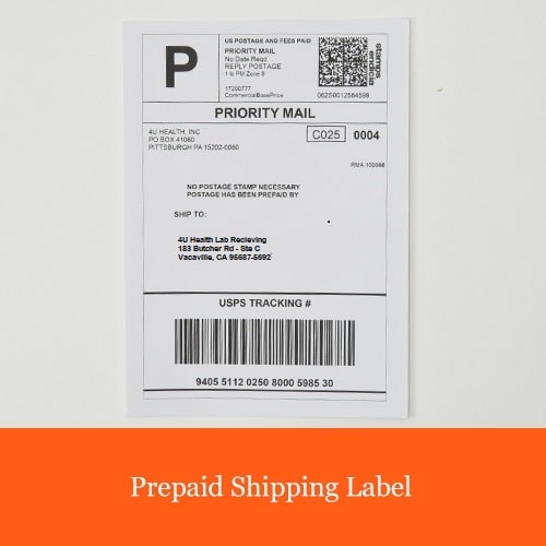 4U Health At Home COVID Antibody Test Return Prepaid Shipping Label